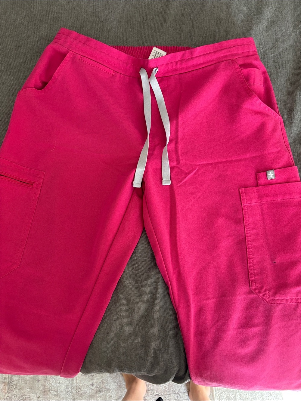 Figs Hot Pink Cargo Joggers with White Drawstring